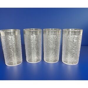 Vintage - Set of 4 Cambrio Pebbled CLEAR Resturant Plastic Drinking Glasses 8oz
